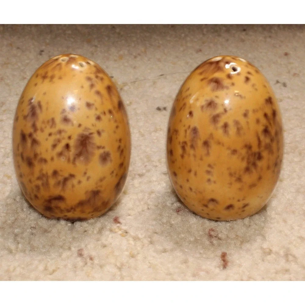 Ceramic Egg Shaped Speckled Salt and Pepper Shakers Set Kitchen Decor
